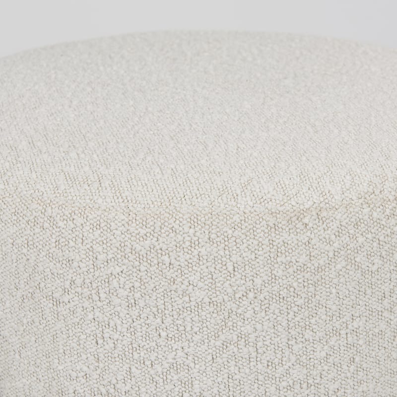 Amelia Cream Boucle Fabric with Black Metal Frame Round Ottoman