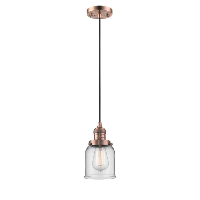 Innovations Lighting Franklin Restoration Bell - 1 Light 5" Cord Hung Mini Pendant - Clear/Antique Copper