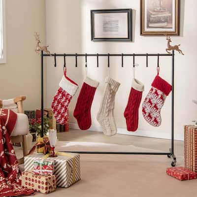 10Hook Christmas Stocking Holder Stand on Wheels Metal Stocking Hanger