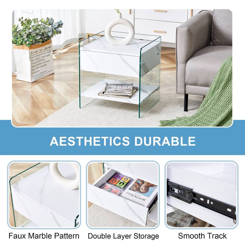 Bedside Table With Drawers With Tempered Glass Legs