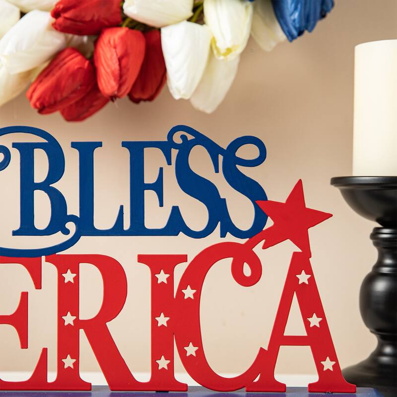 Glitzhome Patriotic Americana Flag USA Table Decor