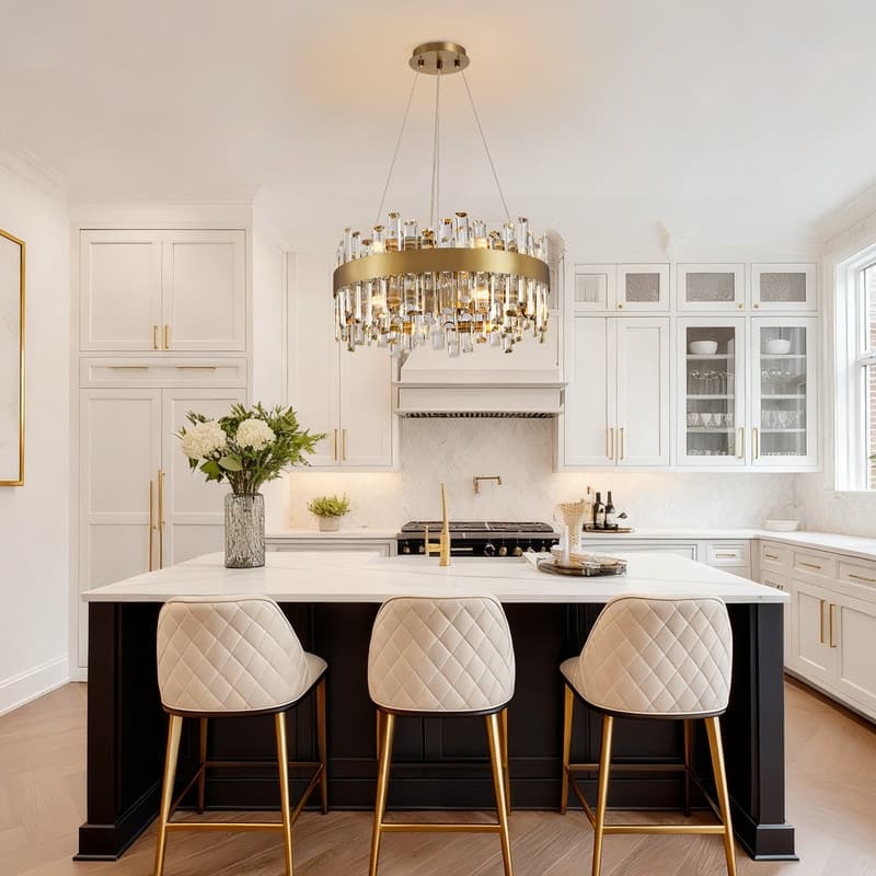 19.7'' Modern Crystal Chandelier Brass Gold Round 12-Light 2-Tier Luxury Crystal 19.7'' Raindrop Chandelier for Dining Room