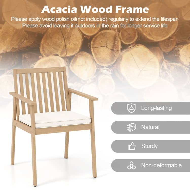 Natural Oak Acacia Wood Outdoor Dining Chairs Set of 2 with Cushions Set - 25" x 23" x 34" (L x W x H)