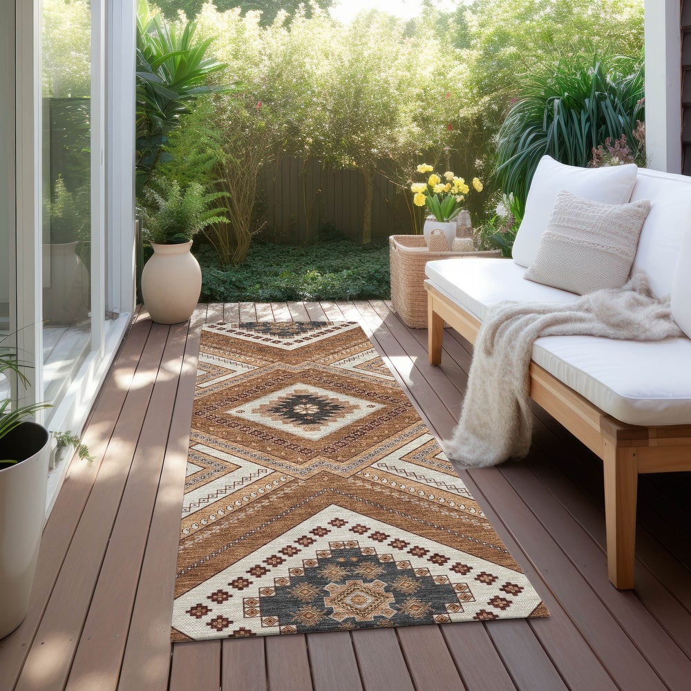 Machine Washable Indoor/ Outdoor Global Boho Chantille Rug