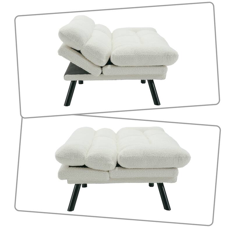 Modern style sofa futon with adjustable backrest and adjustable armrests, metal legs for bedroom living room flat dormitory