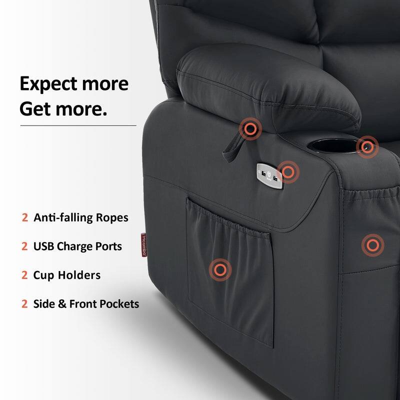 MCombo Electric Power Lift Recliner Chair Sofa for Elderly, 2 Side Pockets and Cup Holders, Faux Leather 7288