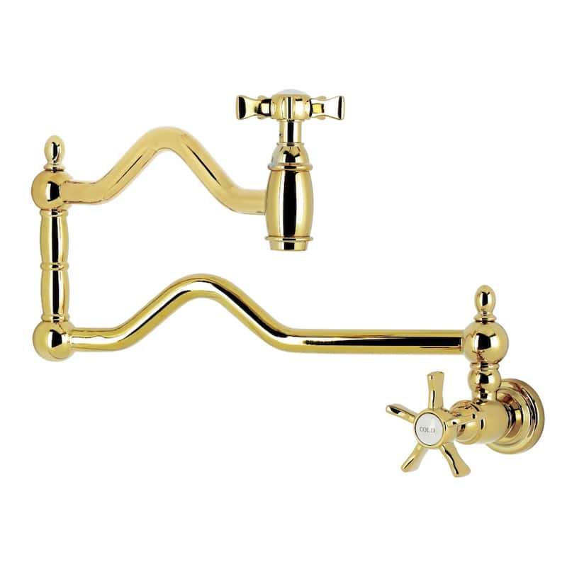 Kingston Brass Essex Double-Handle Wall-Mount Pre-Rinse Bridge Kitchen Faucet - Polished Brass