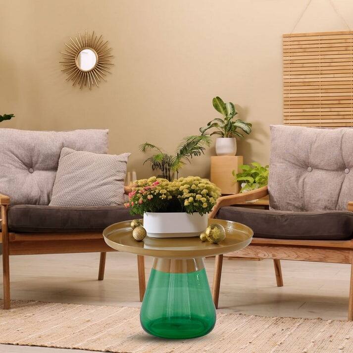 24" Matte Gold Tray Top Aeryn Nesting Table With Emerald Green Base - 24x17