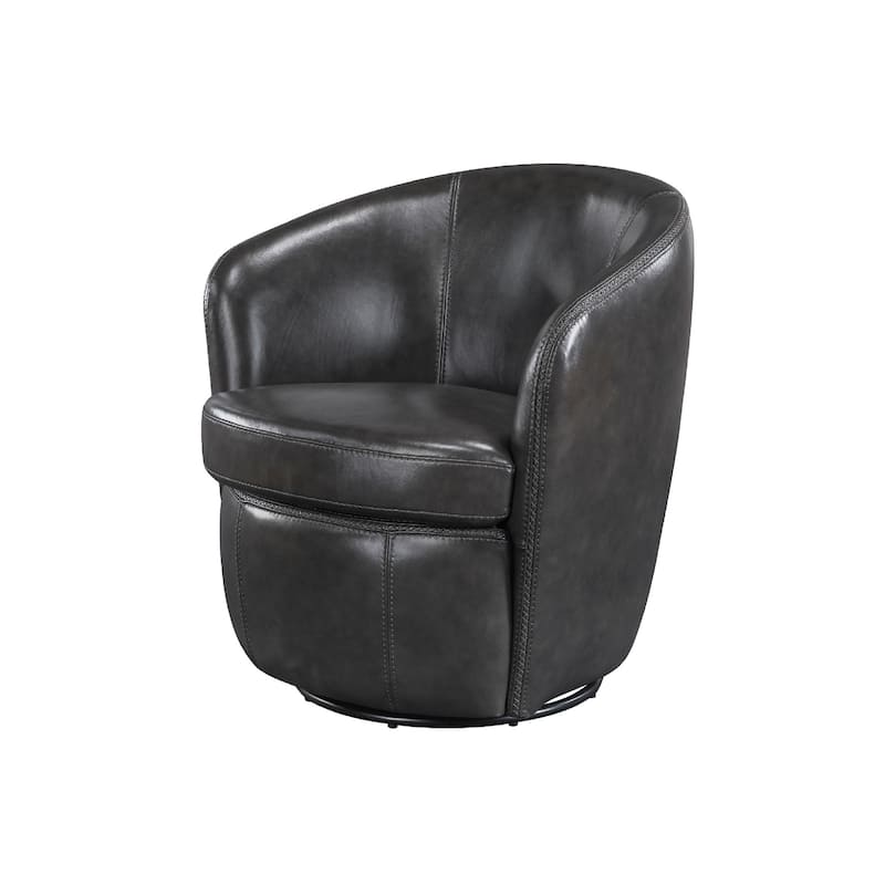 Dey Swivel Barrel Chair with Curved Back, Smoky Gray Top Grain Leather