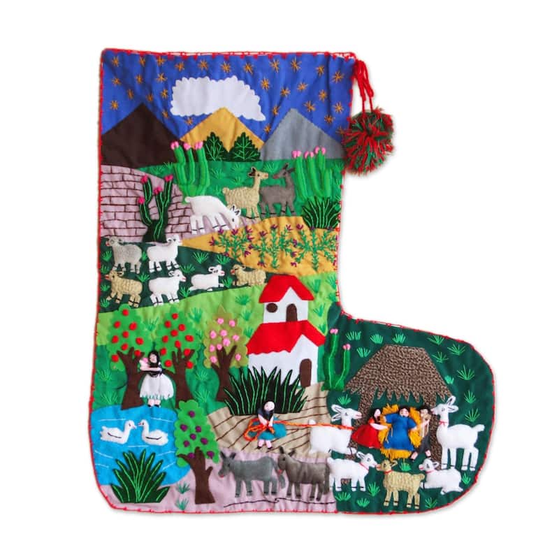 Applique Christmas stocking, 'Manger in Peru'