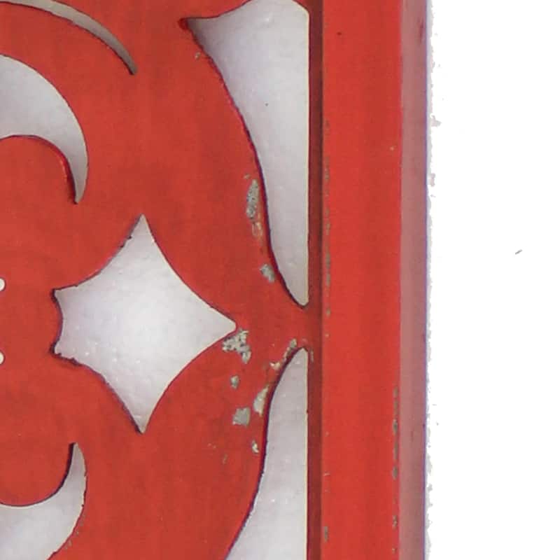 Set of 2 Square Wooden Floral Wall Plaque, Red