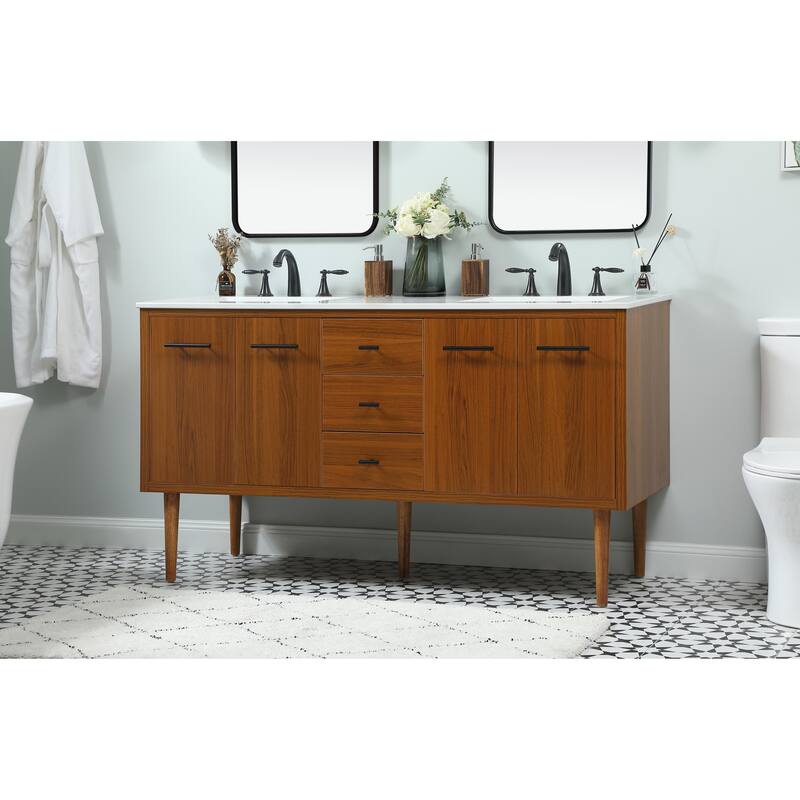 Fern 60 Inch Double Bathroom Vanity - 60 Inches - Teak
