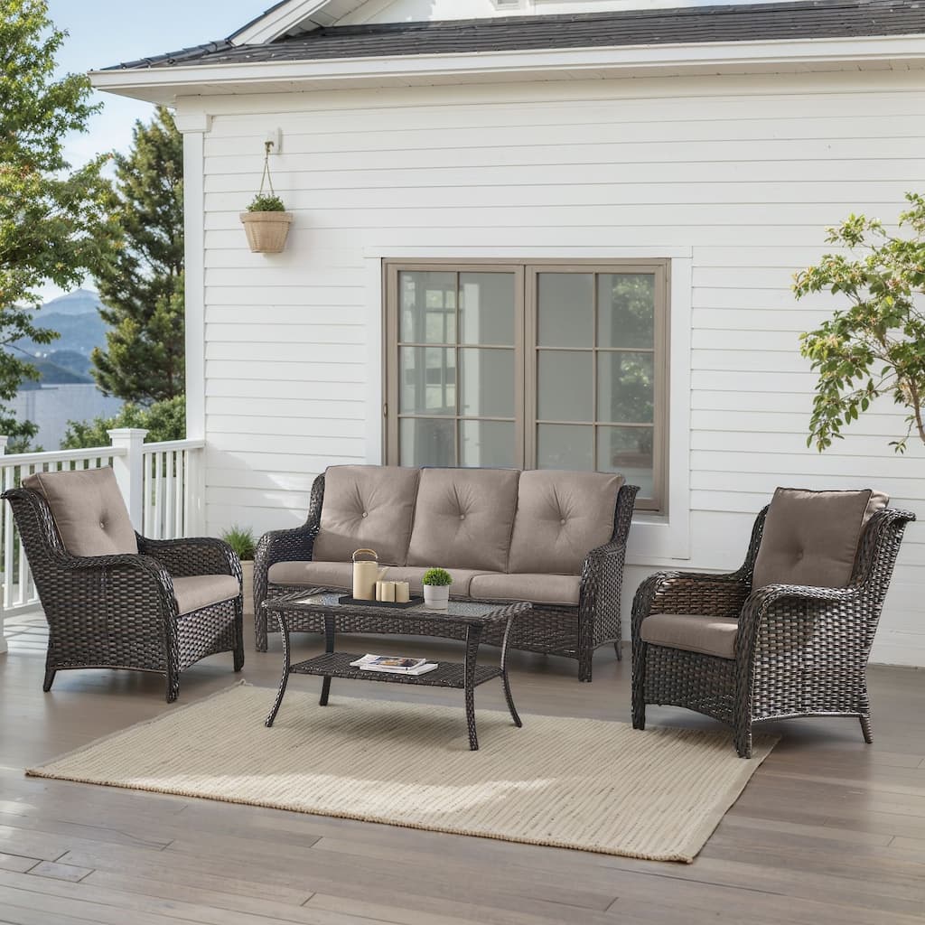 Outdoor Patio Chairs with Sofa Table Brown-Grey - Brown