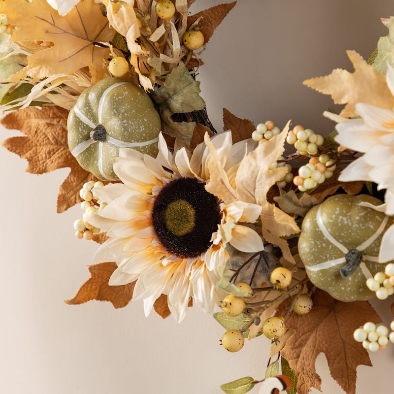 Glitzhome 5-Piece Fall Multi-Colored Sorghum Sunflower Pumpkin Wreath & Garland & Porch Tree Set