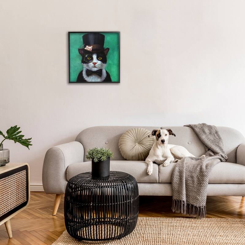 Stupell Good Sir Top Hat Cat w. Mouse and A Monacle Framed Wall Art, 12x12, Proudly Made in USA