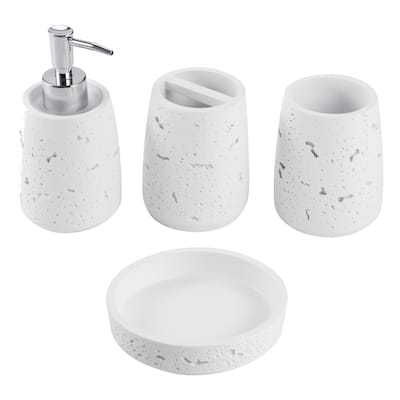 Kralix 4pc Cork Resin Paint Coated Bathroom Accessory Set White