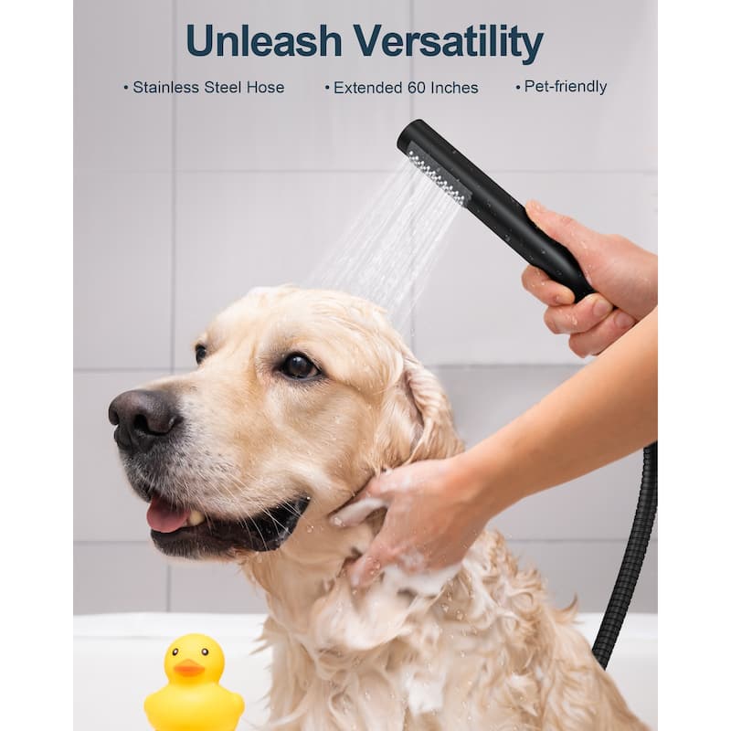 GRANDJOY Dual Heads Shower System 10" and 6" Wall Mount Rainfall Round Shower Faucet Handheld Shower Spray with Slide Bar