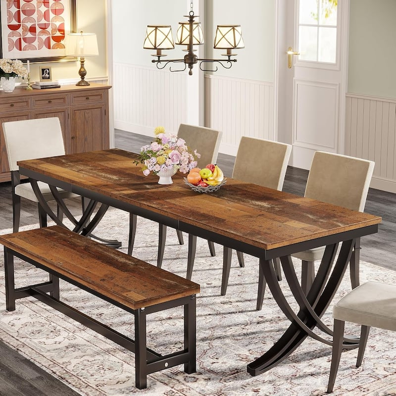 78" Large Rectangular Dining Table, Farmhouse Solid Wood Top Kitchen Table for Dining/Living Room