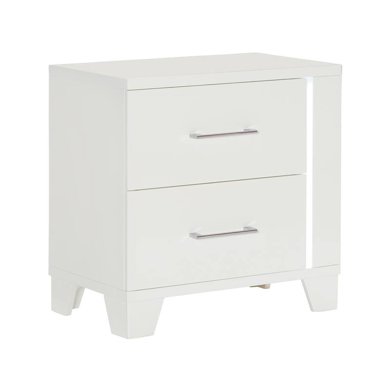 High Gloss Modern Bedroom 1pc Nightstand with LED Light Wooden Furniture Luxury Bedside Table
