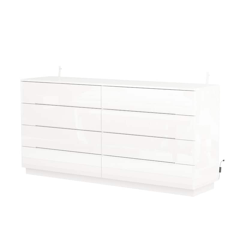 8 Drawer Double Dresser Dressers with High Gloss Drawers With Light