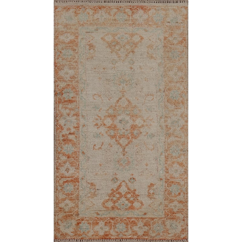 Geometric Oushak Turkish Traditional Oriental Wool Rug Hand-knotted - 1'11" x 3'10"