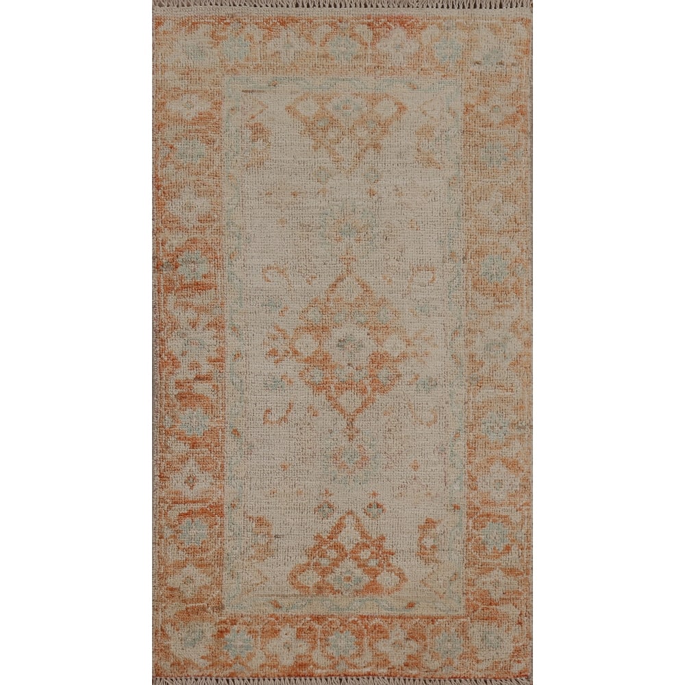 Geometric Oushak Turkish Traditional Oriental Wool Rug Hand-knotted - 1'11" x 3'10"