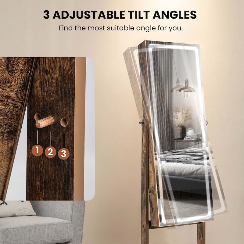 Costway LED Mirror Jewelry Cabinet Organizer Armoire Standing with - See Details