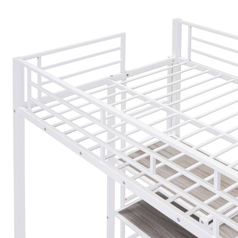 Metal Loft Bed with Shelves, Desk, Whiteboard & Ladder