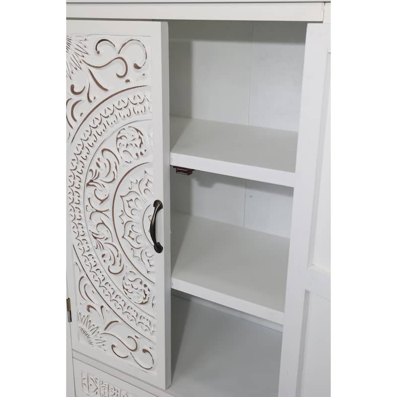 27"Accent Tall Tower White Storage Cabinet - Rustic Wood Sideboard Pantry Cabinet - Versatile Buffet Cabinet with Storage
