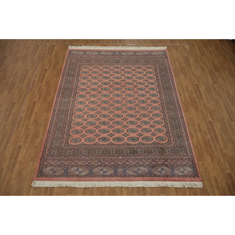 Hand Knotted Oriental 100% Wool Carpet Traditional Tribal Pink Bokhara Area Rug - 11' 2'' X 8' 4''