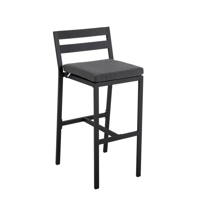 7-Piece Outdoor Patio Bar Height Dining Set in Aluminum with Rectangular Fire Pit Table and 6 Barstool