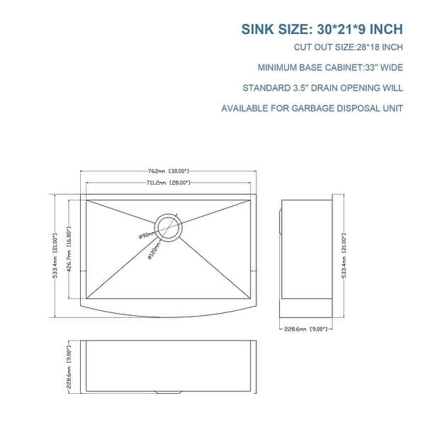 Kichae Black Farmhouse Sink Apron Front Single Bowl 18 Gauge Stainless ...