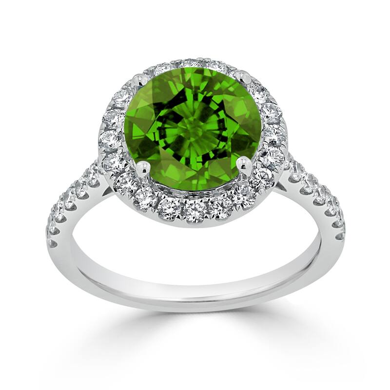 Auriya 3 1/3ct Fancy Round Peridot and Halo Diamond Engagement Ring 5/8ctw 14k Gold
