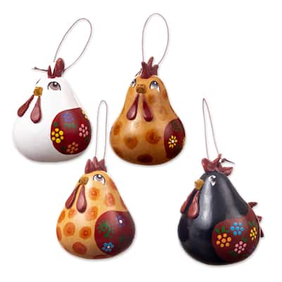 Novica Handmade Chatty Hens Dried Gourd Ornaments (Set Of 4)