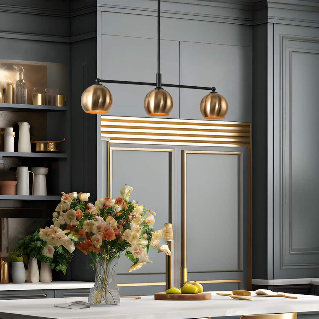 Marden Modern Farmhouse 3-Light Black Gold Chandelier Metal Linear Kitchen Island Pendant Lights