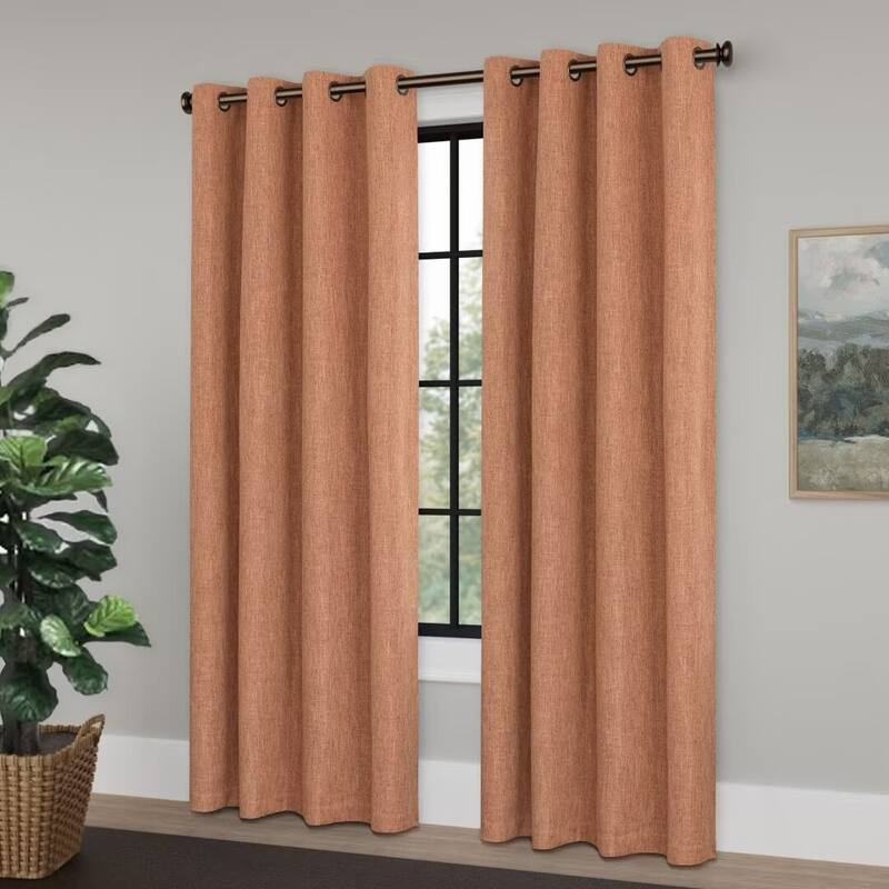 Linen Texture 100% Blackout Grommet Curtain Pair(2 panels)
