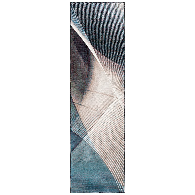SAFAVIEH Hollywood Verbena Mid-Century Modern Abstract Rug - 2'3" x 8' Runner - Beige/Blue