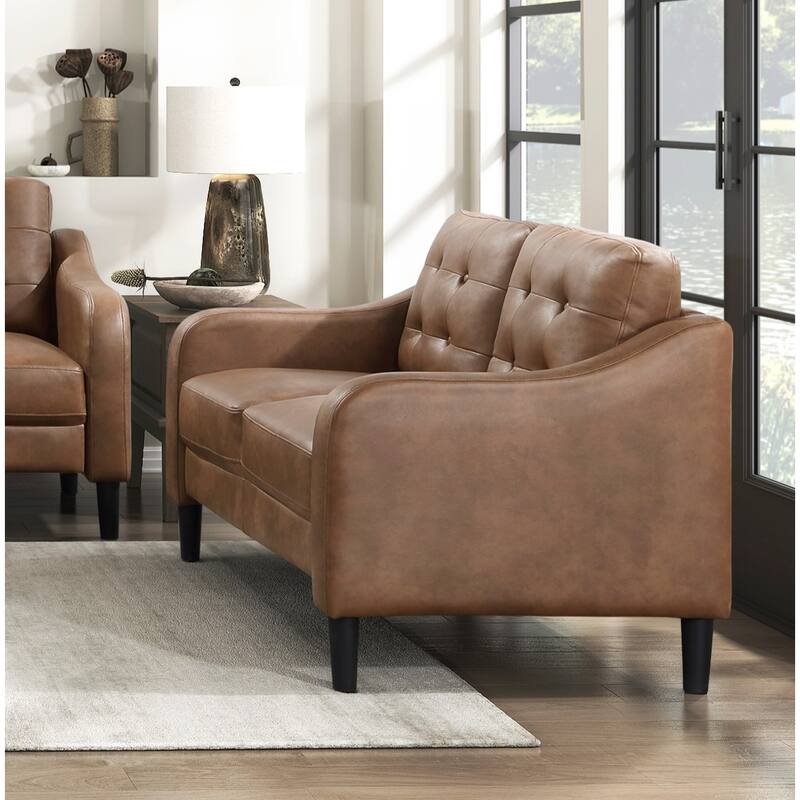 Gray Polished Microfiber Upholstered 1Pc Loveseat Button Tufted Contoured Arms Solid Wood Frame Casual Living Room Furniture