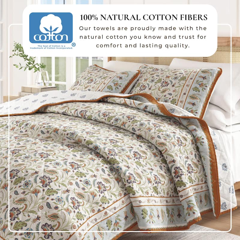 Linery & Co. Boho Floral Cotton Quilt and Sham Set