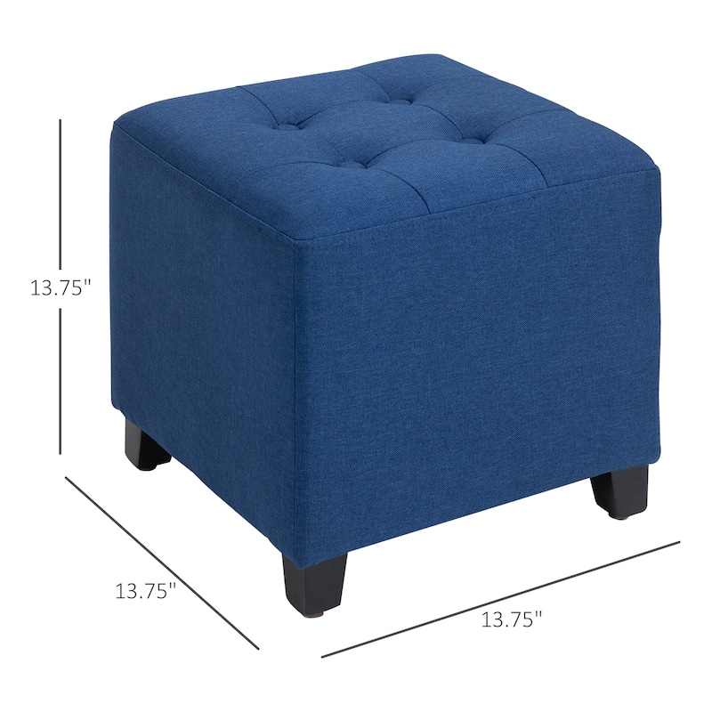HOMCOM Tufted Ottoman Linen-Touch Fabric Upholstered Footrest Stool with Anti-Slip Pads