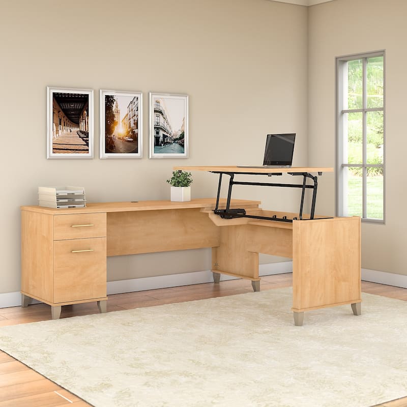 Somerset 72W 3 Position Sit to Stand L Shaped Desk by Bush Furniture - Maple Cross