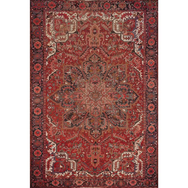 Hand Knotted Oriental 100% Wool Carpet Traditional Medallion Red Heriz Area Rug - 12' 9'' X 9' 7''