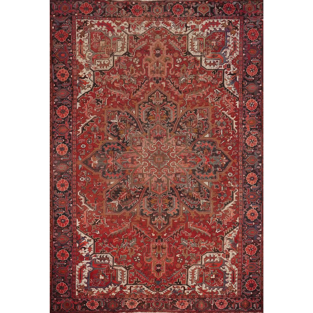 Hand Knotted Oriental 100% Wool Carpet Traditional Medallion Red Heriz Area Rug - 12' 9'' X 9' 7''