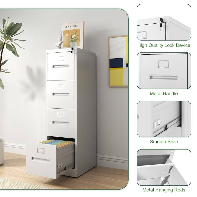 4 Drawer File Cabinet with Lock Metal Vertical File Cabinet Office Home, A4 Legal/Letter Size Narrow File Cabinet Locked