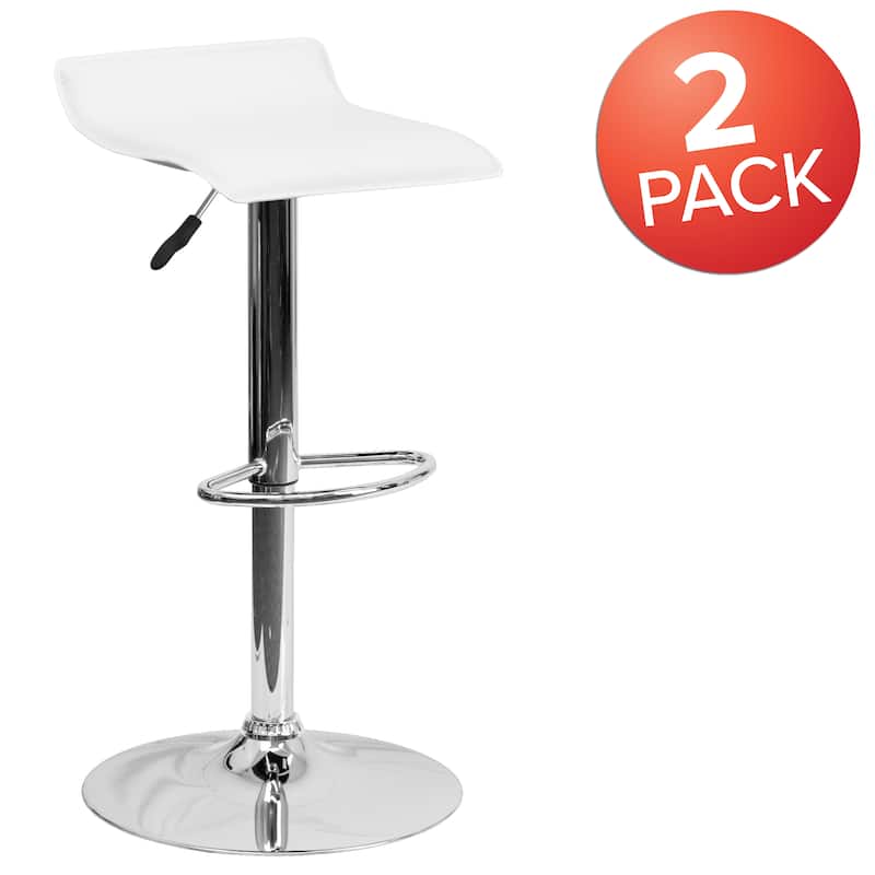 2 Pack Contemporary Vinyl Adjustable Height Barstool with Solid Wave Seat - 15"W x 15"D x 25.5" - 34"H
