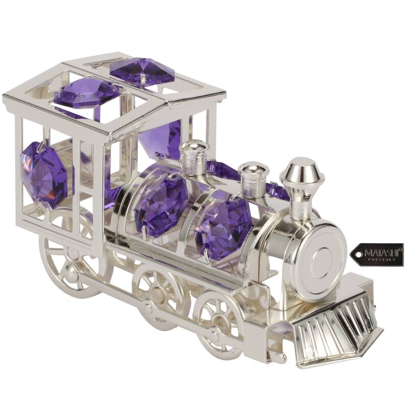Matashi Silver Plated Highly Polished Train Ornament with Genuine Lavender Matashi Crystals