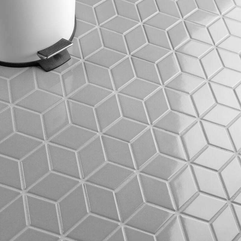 SomerTile Metro Rhombus Glossy Light Grey 10-1/2"x12.13" Porcelain Mosaic Tile