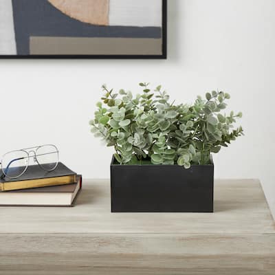 Green Faux Foliage Artificial Plant with Black Melamine Pot