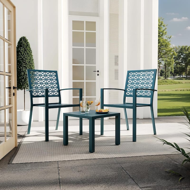 3-Piece Outdoor Bistro Set,Patio Furniture Set with 2 Decorative Iron Chairs and Square Coffee Table