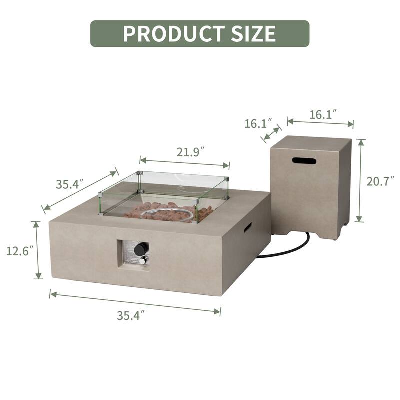 COSIEST Outdoor Square Propane Fire Pit Table w Tank Table, Wind Guard